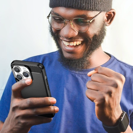 HURTEL ETUI CARBON CASE DO IPHONE 14 PRO POKROWIEC ELASTYCZNY NA TYŁ ŻELOWY