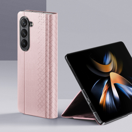 Skórzane etui z klapką i portfelem do Samsung Galaxy Z Fold5 5G Dux Ducis Bril - różowe