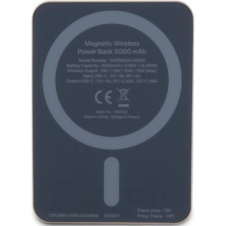 Powerbank indukcyjny Guess MagSafe Metal Script Logo 15W 5000mAh - złoty