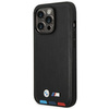 Etui BMW BMHMP14X22PTDK na iPhone 14 Pro Max - czarne Leather Stamp Tricolor Magsafe
