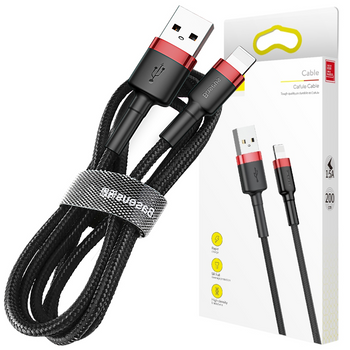 Baseus Cafule Cable wytrzymały nylonowy kabel przewód USB / Lightning QC3.0 1.5A 2M czarno-czerwony (CALKLF-C19)