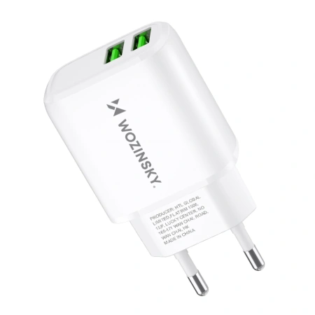 WOZINSKY ŁADOWARKA 2X USB-A 2,4A DO TELEFONÓW I URZĄDZEŃ BIAŁA KOMPAKTOWA