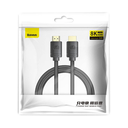 BASEUS KABEL HDMI 2.1 DO TV 8K 60HZ 3D HDR 48GBPS 1M WYSOKA ROZDZIELCZOŚĆ