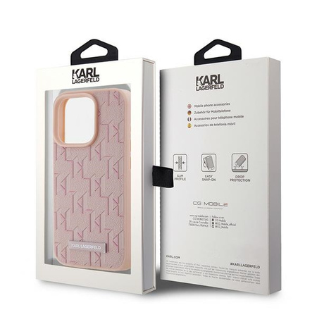 KARL LAGERFELD CASE DO IPHONE 15 PRO MAX 6.7 LEATHER MONOGRAM METAL LOGO