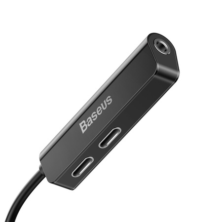 Baseus Audio Converter L52 adapter przejściówka z Lightning na 2x Lightning + mini jack 3.5mm czarny (CALL52-01)