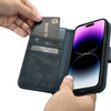 iCarer Oil Wax Wallet Case 2in1 etui iPhone 14 Pro Max skórzany pokrowiec z klapką Anti-RFID niebieski (WMI14220724-BU)