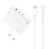 JELLICO ładowarka sieciowa C118 GaN PD 100W 2xUSB-C + 1xUSB QC3.0 + kabel USB-C - Lightning Biały