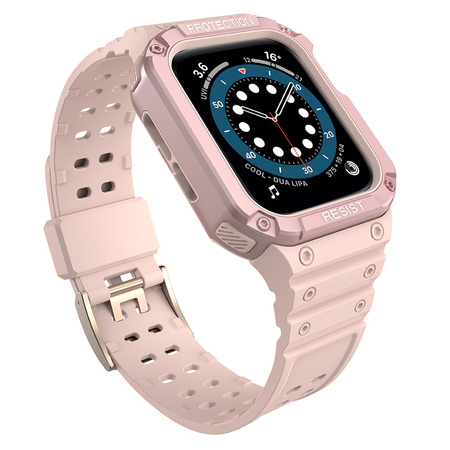 Protect Strap Band opaska z etui do Apple Watch 7 / 6 / 5 / 4 / 3 / 2 / SE (45 / 44 / 42mm) obudowa pancerny pokrowiec na zegarek różowy