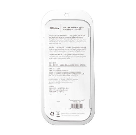 BASEUS ADAPTER PRZEJŚCIÓWKA MICRO USB DO USB TYPE C TELEFON TABLET CZARNY