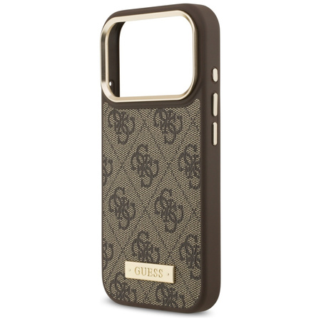 Etui Guess 4G Logo Plate MagSafe do iPhone 17 Pro brązowy
