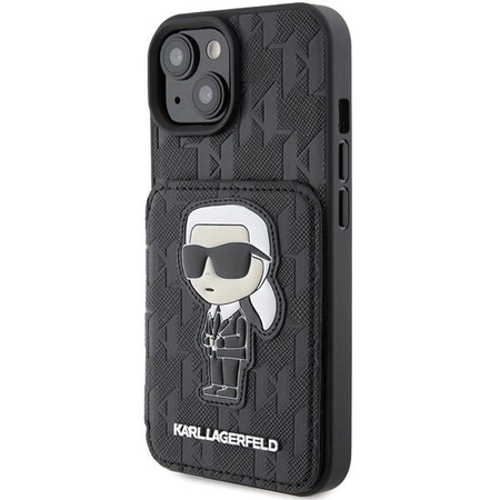 Etui Karl Lagerfeld Saffiano Cardslots and Stand Monogram Ikonik Patch do iPhone 15 - czarne