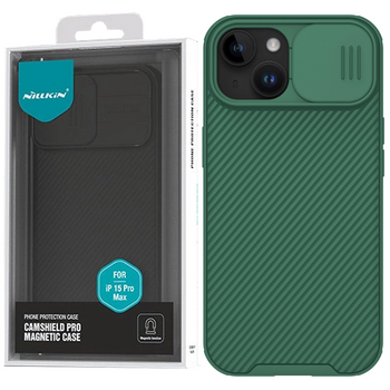 Pancerne etui Nillkin CamShield Pro Magnetic Case do iPhone 15 Plus z osłoną na aparat - zielone