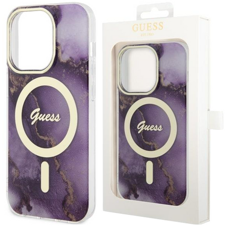 Etui Guess GUHMP14LHTMRSU na iPhone 14 Pro purpurowy/purple hardcase Golden Marble MagSafe