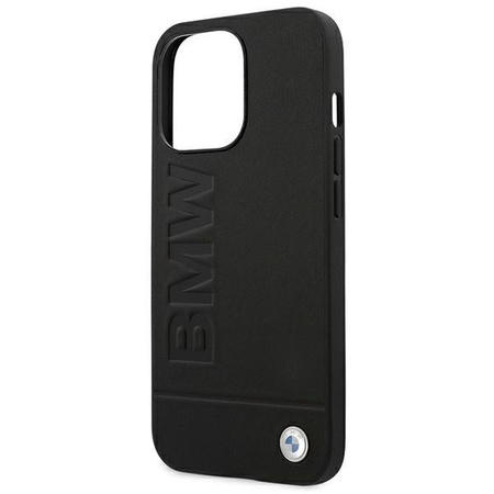 Etui BMW BMHCP14LSLLBK na iPhone 14 Pro - czarne Leather Stamp