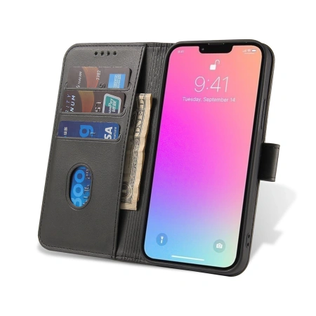 HURTEL ETUI PORTFEL Z KLAPKĄ DO IPHONE 15 PRO MAGNET CASE Z FUNKCJĄ STANDU