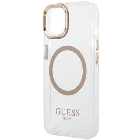 Etui Guess GUHMP14SHTRMD na iPhone 14 - złote Metal Outline Magsafe