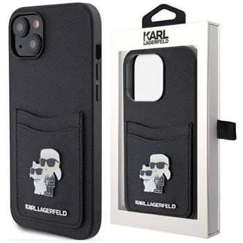 Etui Karl Lagerfeld Saffiano Cardslot Karl&Choupette Metal Pin do iPhone 15 - czarne