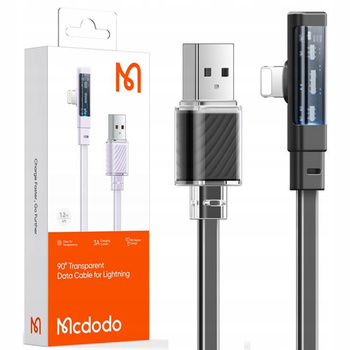 MCDODO KABEL KĄTOWY USB LIGHTNING PŁASKI 36W DO IPHONE 12 13 14 CZARNY 2M