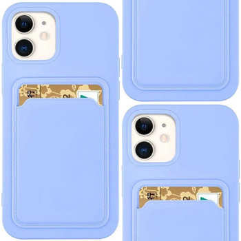 Card Case silikonowe etui portfel z kieszonką na kartę dokumenty do iPhone 13 Pro Max fioletowy