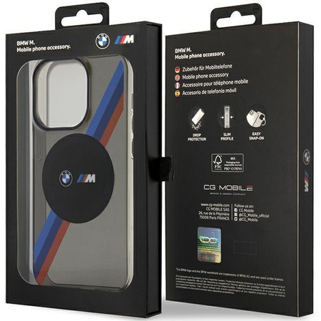 Etui BMW BMHMP14XHDTK na iPhone 14 Pro Max - szare hardcase Tricolor Stripes MagSafe