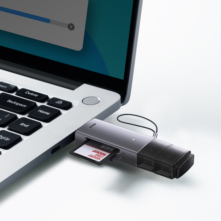Baseus Lite Series adapter czytnik kart SD/TF USB Typ A/USB Typ C szary (WKQX060113)