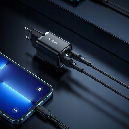 MCDODO SZYBKA ŁADOWARKA SIECIOWA DO TELEFONU 2X USB USB-C GAN 33W MIERNIK