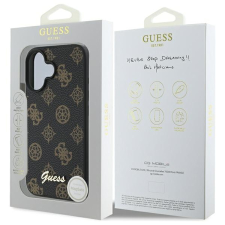 GUESS ETUI HARDCASE PEONY SCRIPT DO IPHONE 16 DO MAGSAFE OCHRONA TELEFONU