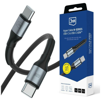 Kabel 3MK Hyper Cable N-SERIES USB-C do  USB-C 3m PD 3.0 QC 3.0 20V/3A 60W czarny