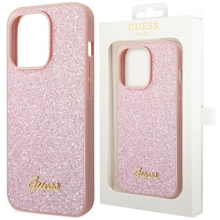 Guess GUHCP14XHGGSHP iPhone 14 Pro Max 6,7" różowy/pink hard case Glitter Script