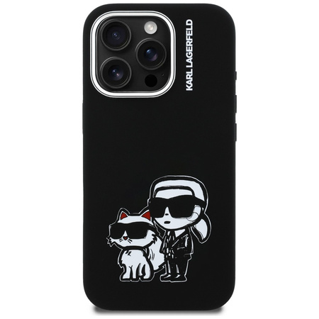 Etui Karl Lagerfeld Silicone Karl&Choupette Sketch MagSafe do iPhone 16 Pro czarny