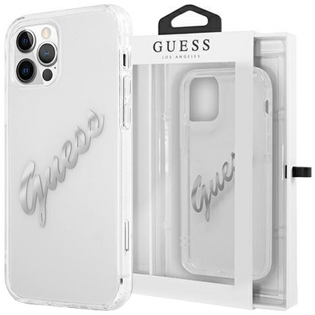 Guess GUHCP12LKTRSVSI iPhone 12 Pro Max 6,7" Transparent hardcase Vintage Script Silver