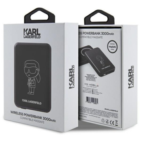 Etui Karl Lagerfeld Powerbank indukcyjny KLPBMKIOTTGK 5W 3000mAh - czarne Ikonik MagSafe