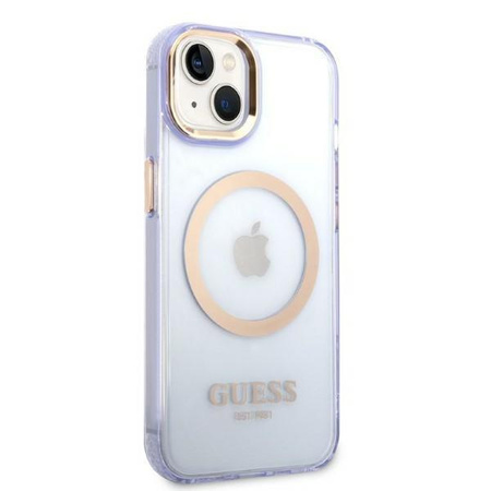 Guess GUHMP14SHTCMU iPhone 14 6,1" purpurowy/purple hard case Gold Outline Translucent MagSafe