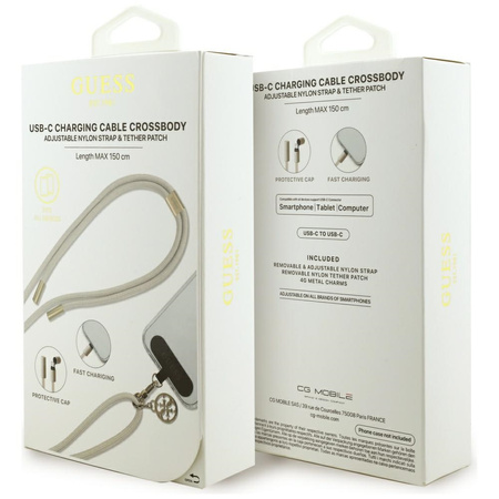 Kabel Guess CBDY 4G Charm USB-C/USB-C 150cm beżowy