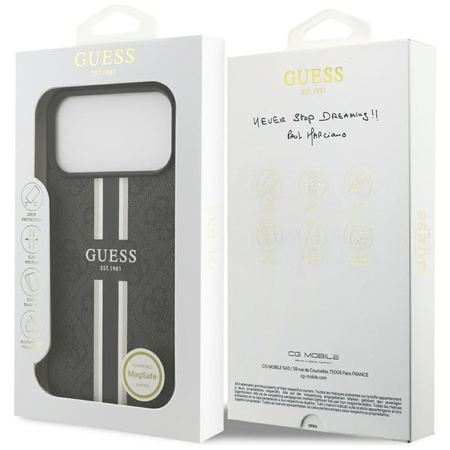 Etui Guess 4G Printed Stripes MagSafe do iPhone 17 Pro Max czarny