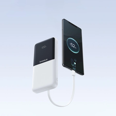 Powerbank Baseus Lipow 10000mAh 22,5W z dwoma wbudowanymi kablami (z kablem Baseus Simple USB-A - USB-C 3A 20cm) - biały