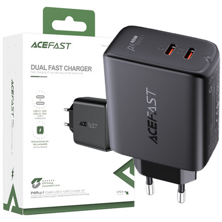 Acefast ładowarka sieciowa 2x USB Typ C 40W, PPS, PD, QC 3.0, AFC, FCP czarny (A9 black)