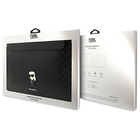 Etui Karl Lagerfeld Sleeve KLCS16SAKHPKK 16" - czarne Saffiano Monogram Ikonik