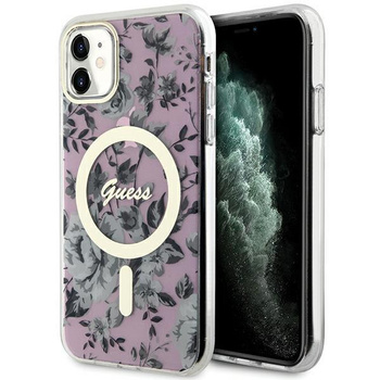 Etui Guess Flower MagSafe GUHMN61HCFWSP na iPhone 11 / Xr - różowe