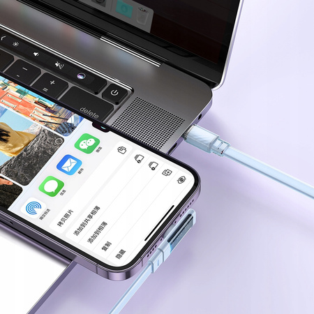MCDODO KABEL KĄTOWY USB-C LIGHTNING PŁASKI 36W DO IPHONE 13 14 NIEBIESKI 1M
