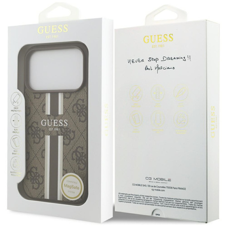 Etui Guess 4G Printed Stripes MagSafe do iPhone 17 Pro brązowy