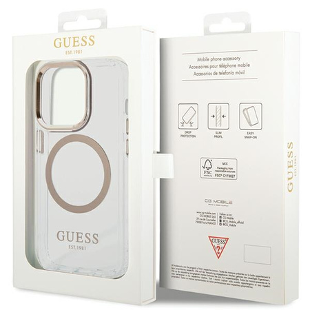 Guess GUHMP15LHTRMD iPhone 15 Pro 6.1złoty/gold hard case Metal Outline Magsafe