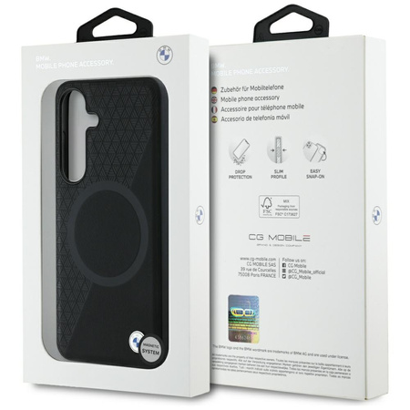 Etui BMW Leather Half Textured MagSafe   do Samsung Galaxy S25 czarny