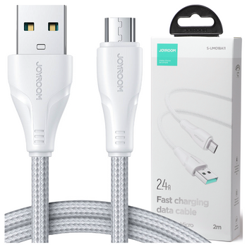 Joyroom kabel USB - micro USB 2.4A Surpass Series do szybkiego ładowania i transferu danych 2 m biały (S-UM018A11)