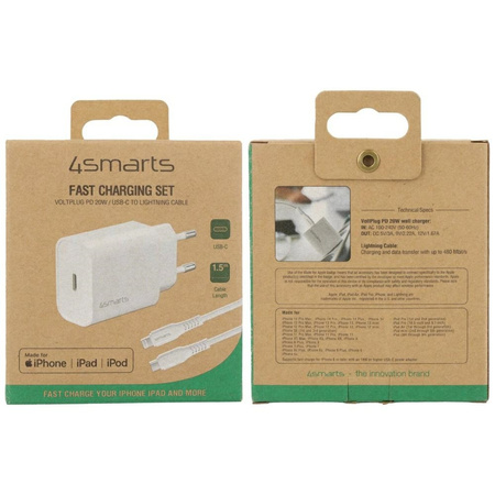 Ładowarka sieciowa 4smarts VoltPlug 20W PD MFI USB-C z kable USB-C do Lightning biały