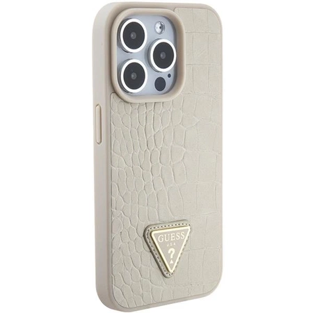 Etui Guess Croco Triangle Metal Logo do iPhone 15 Pro - złote