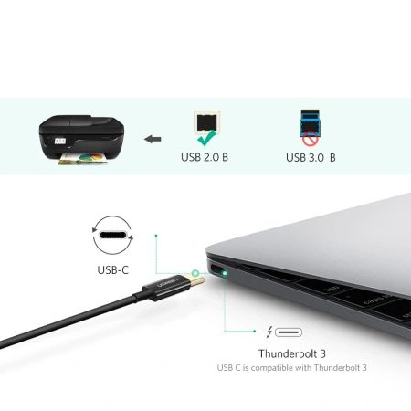 UGREEN KABEL USB-C DO USB-B 2.0 1M DO DRUKARKI SKANERA I SPRZĘTU BIUROWEGO