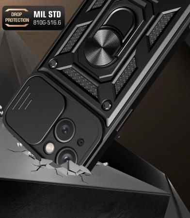 HURTEL ETUI PANCERNE DO IPHONE 15 Z PODSTAWKĄ I OSŁONĄ APARATU HYBRID ARMOR