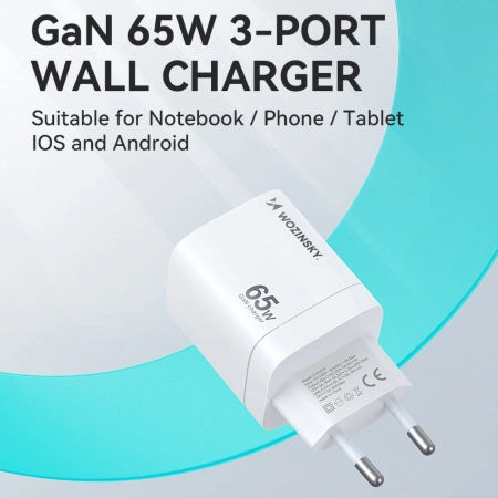 WOZINSKY ŁADOWARKA 65W SIECIOWA 2X USB-C DO TELEFONÓW I URZĄDZEŃ MOBILNYCH