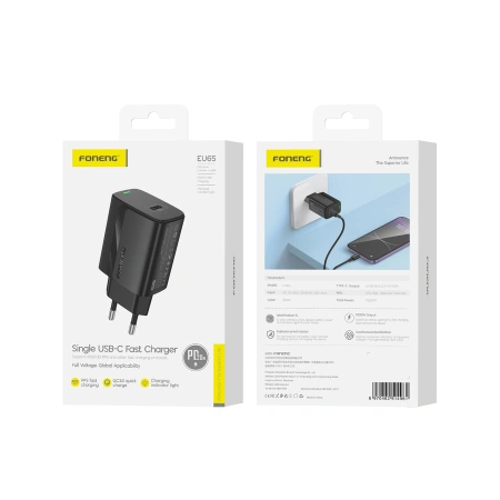 FONENG ładowarka sieciowa EU65 PD 20W 1xUSB-C Czarny